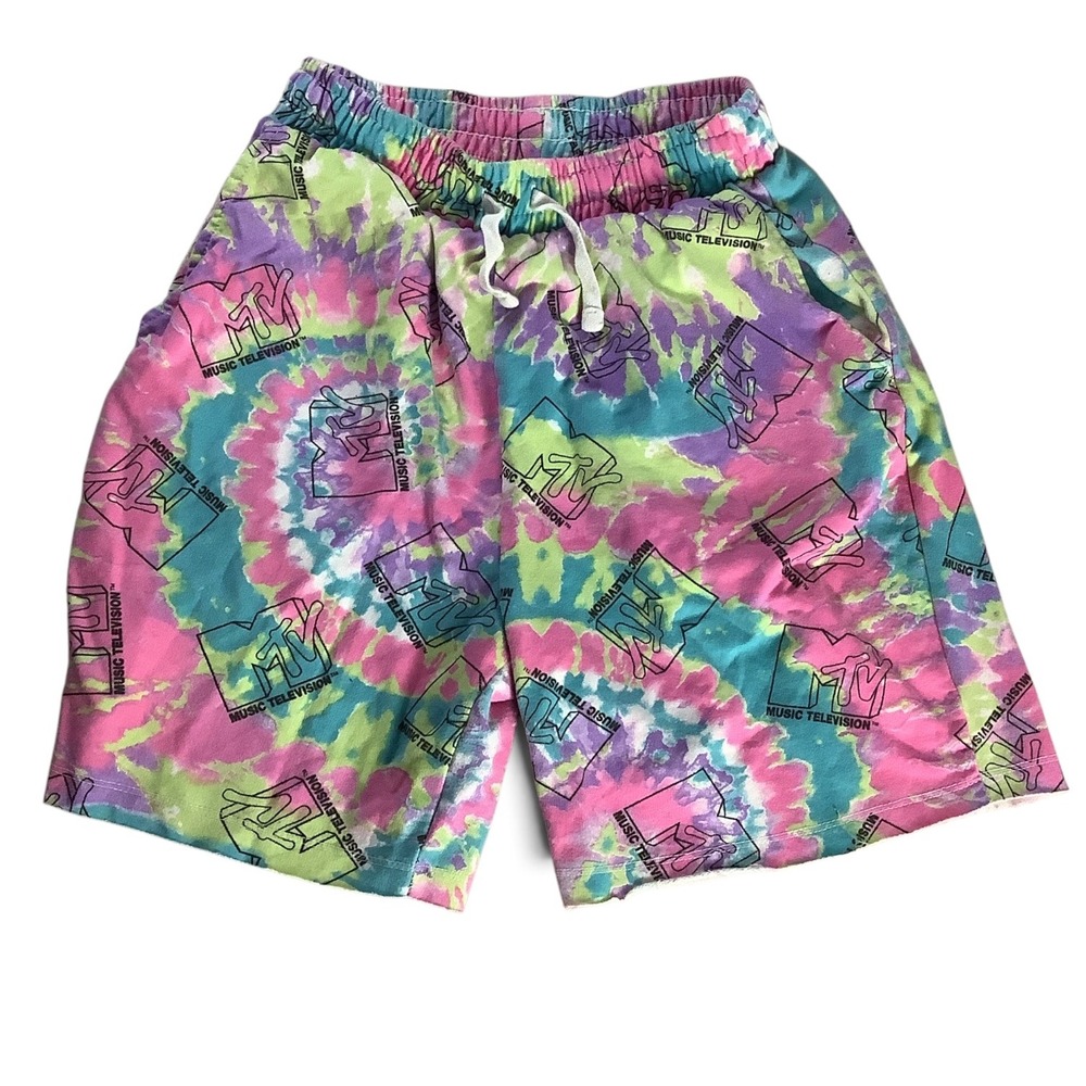 MTV Tie Dye Shorts Girls XS 1 Pink Purple Green Music Television Retro 90s Y2K